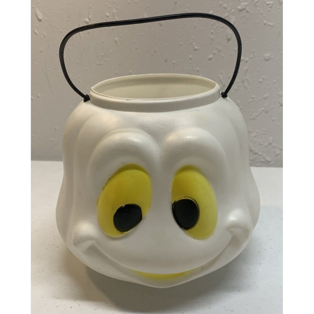 Halloween Trick Treat Plastic Blow Mold Candy Bucket Pail Happy Friendly Ghost